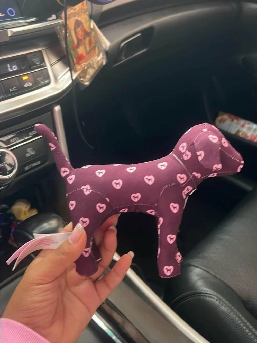 VS PINK Plush Dog Toy in Purple with Pink Heart Pattern